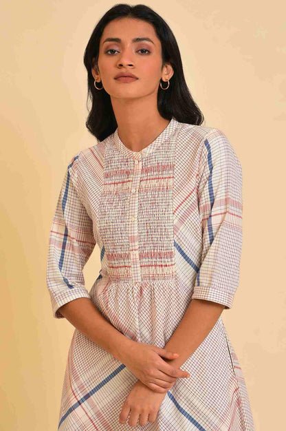 Ecru Bold Checks A-Line kurta &amp; Pants Co-Ord Set - View 2