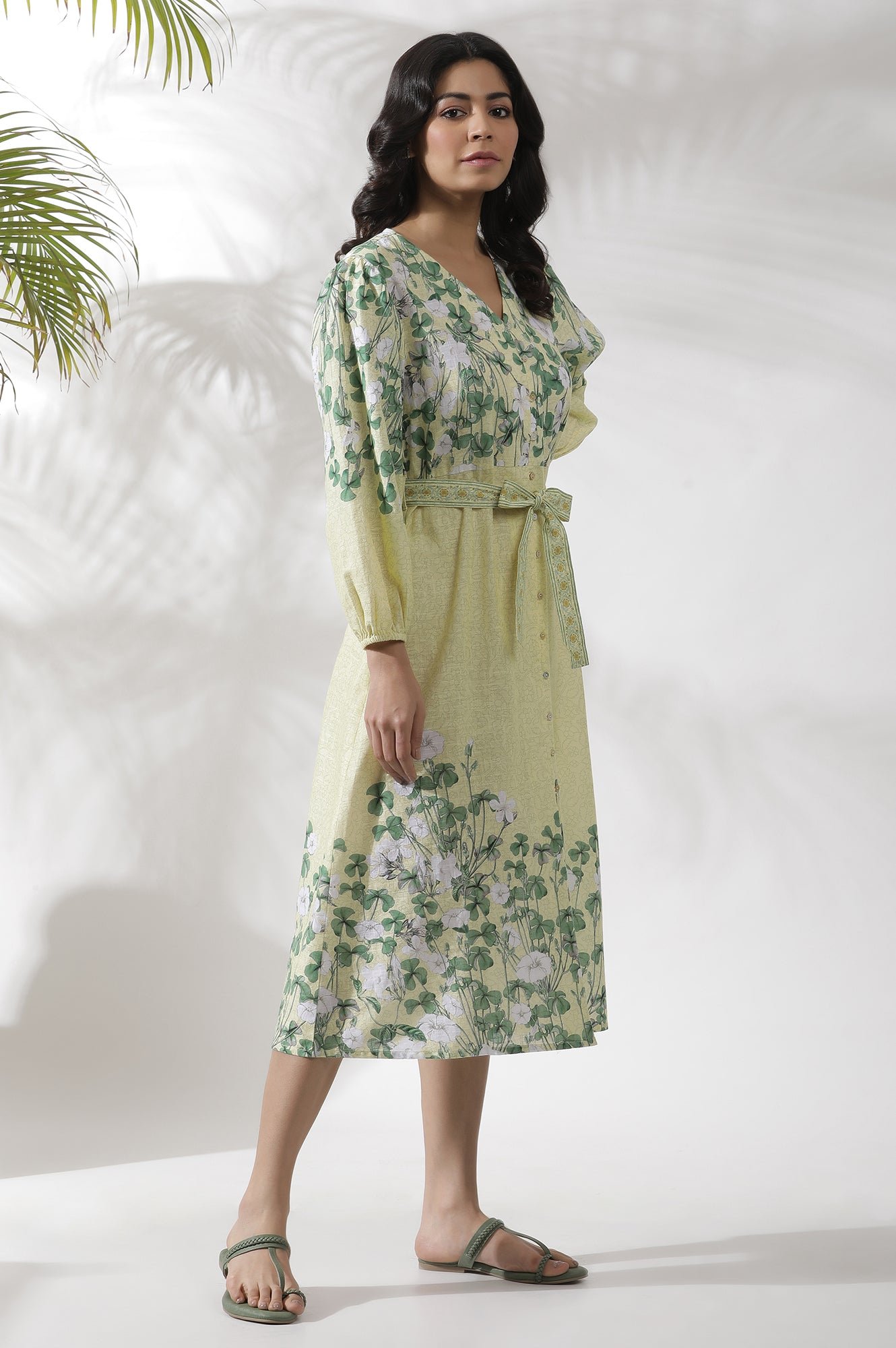 Yellow Floral Printed Shirt Dress - View 8