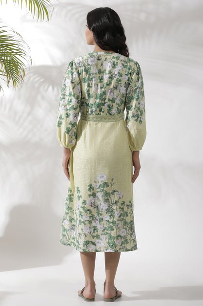 Yellow Floral Printed Shirt Dress - View 4