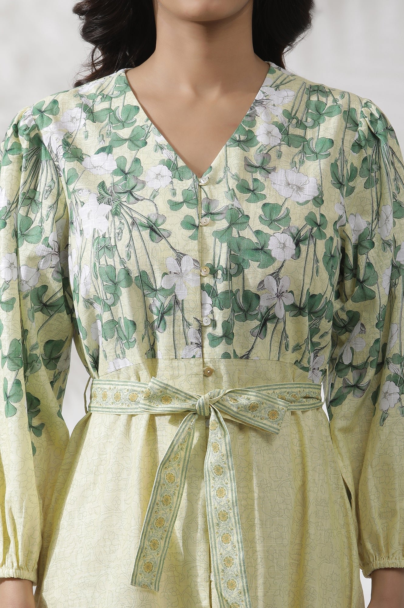 Yellow Floral Printed Shirt Dress - View 6