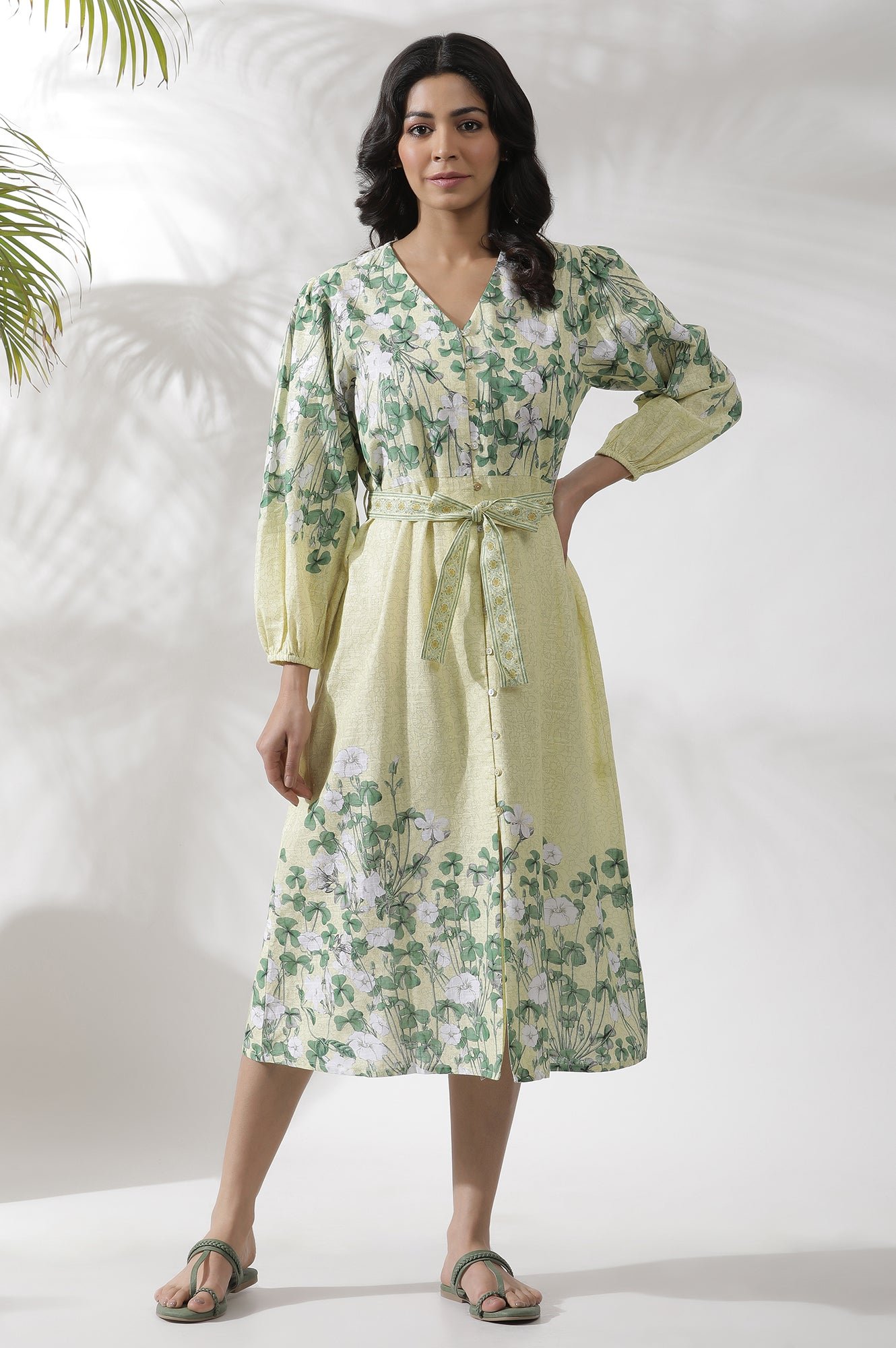 Yellow Floral Printed Shirt Dress - View 10