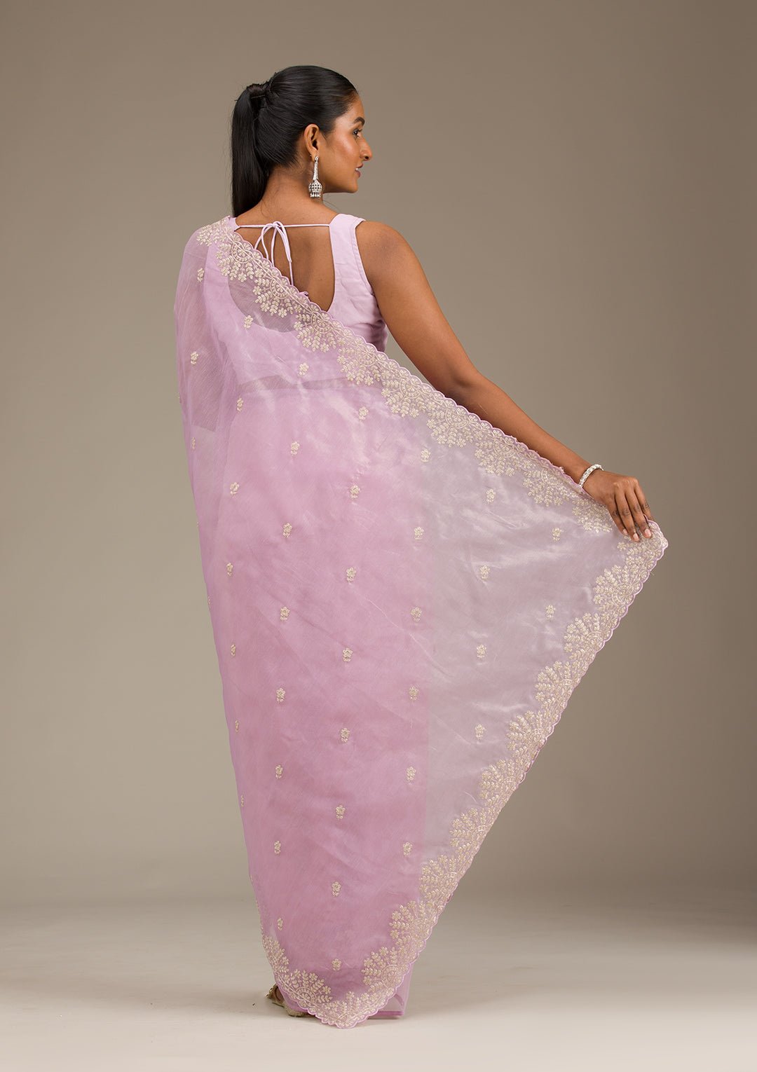 Lavender Threadwork Tissue Saree - View 6