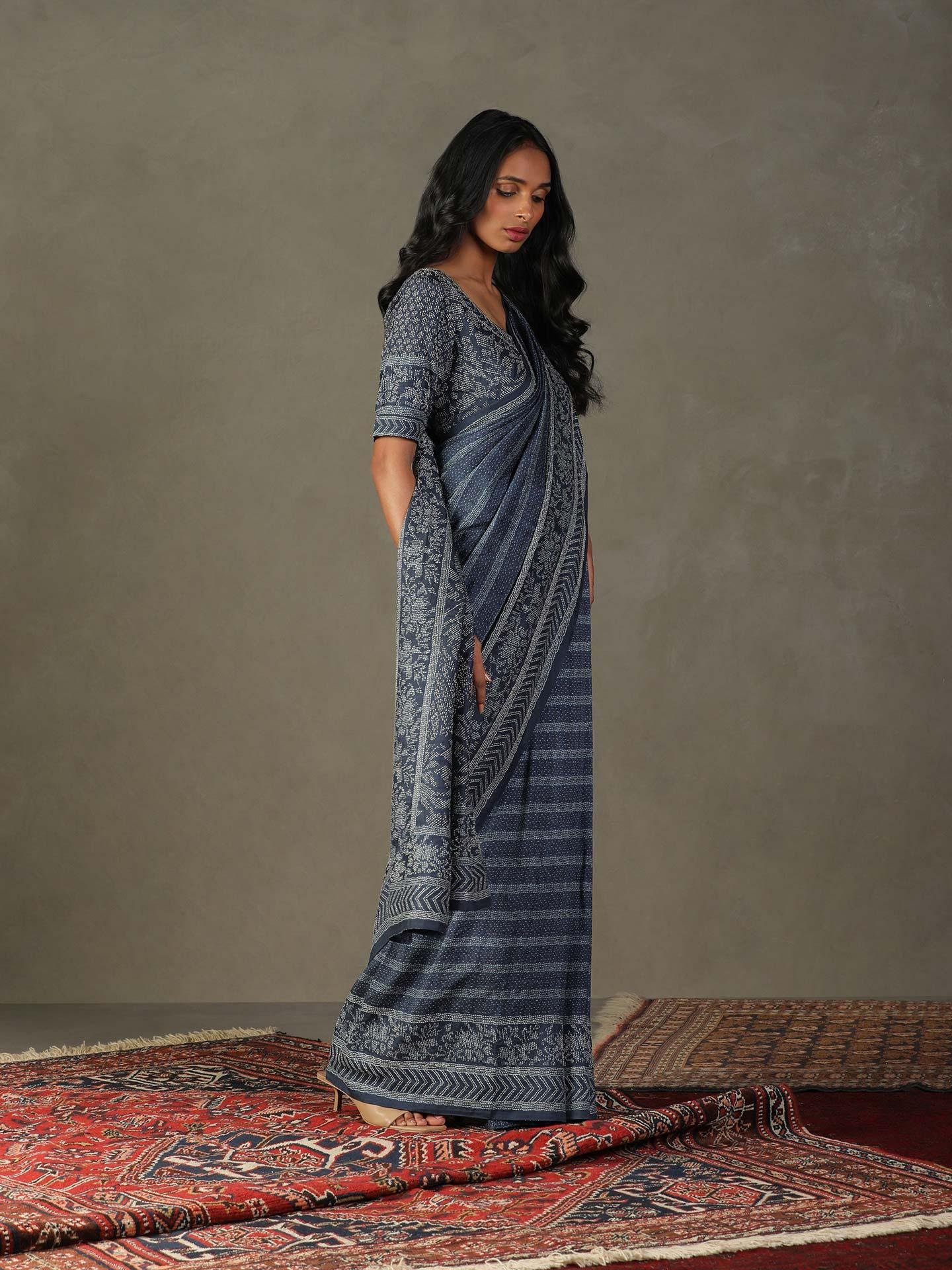 Blue Mirage Ayati Saree With Unstitched Blouse - View 7